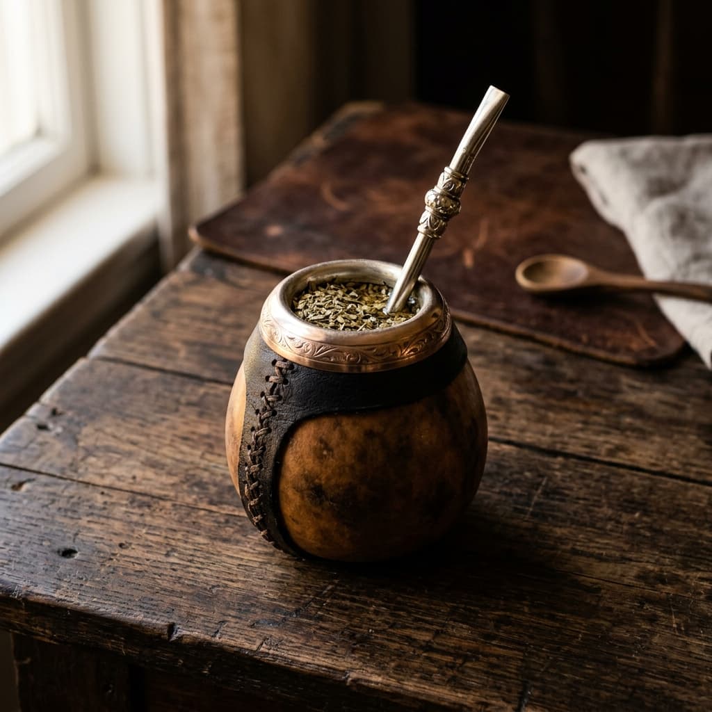 Mate artesanal de calabaza y virola cincelada